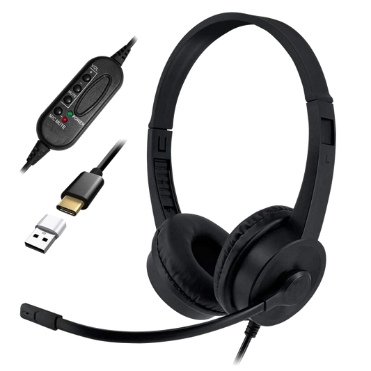 USB-C Headphones with Boom Mic including USB A Adapter