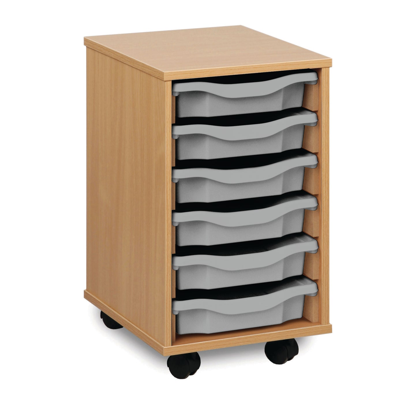 6 Tray Beech MFC storage unit - mobile - complete with castors, trays and or shelves
