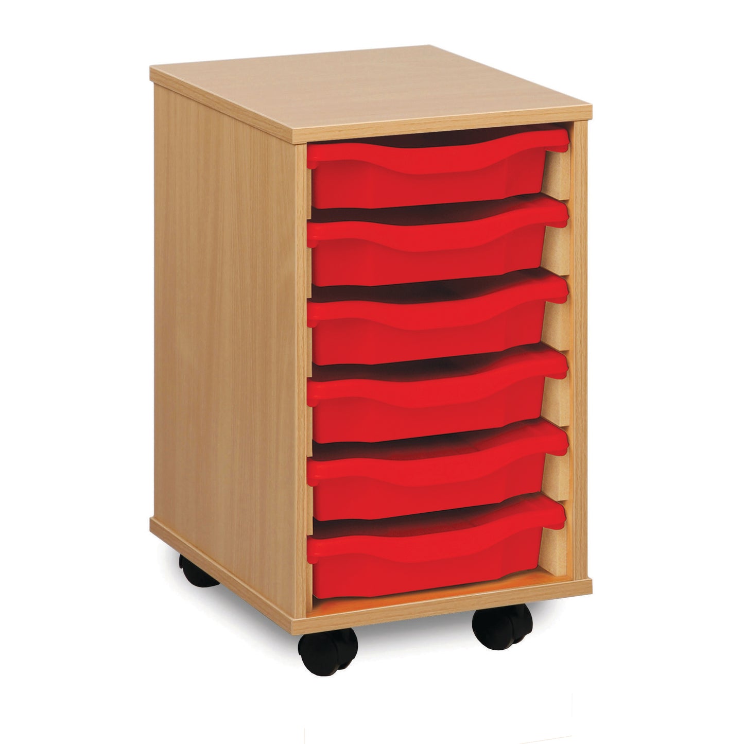 6 Tray Beech MFC storage unit - mobile - complete with castors, trays and or shelves