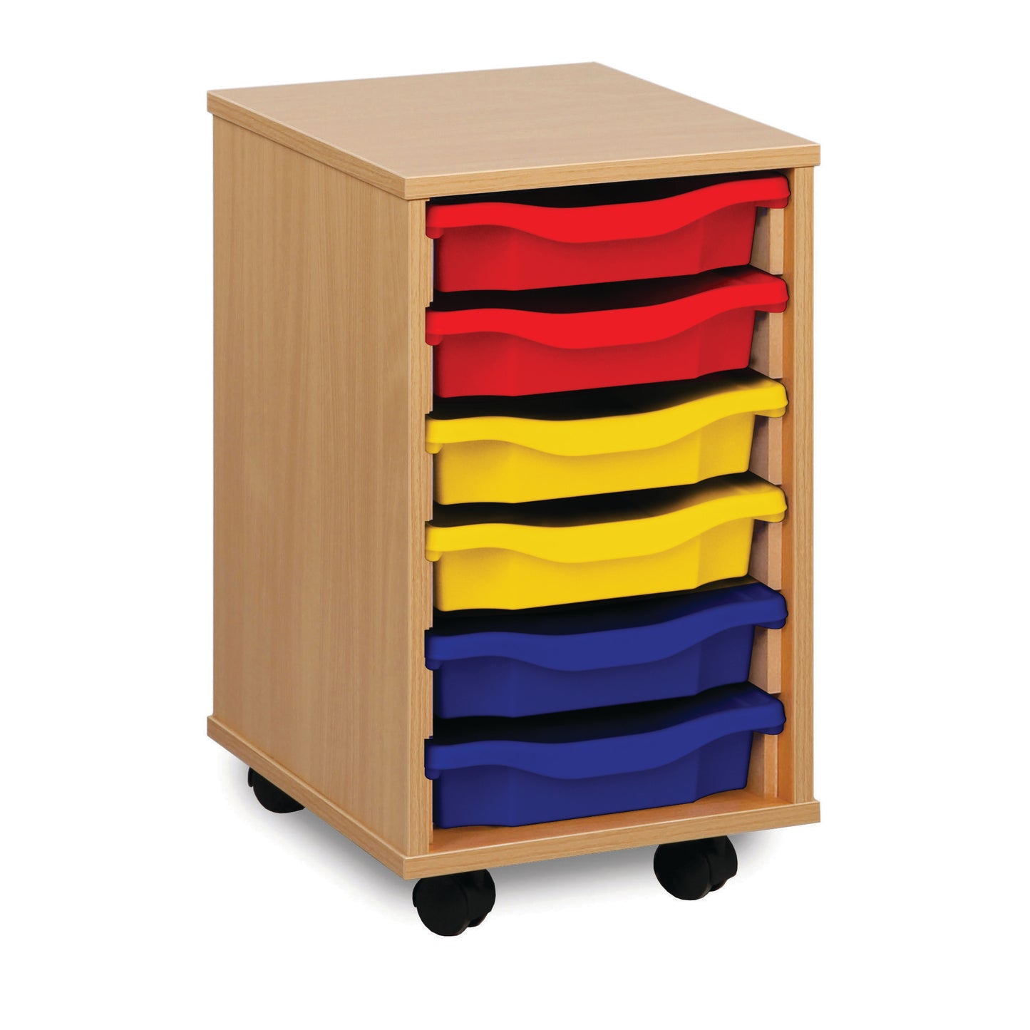 6 Tray Beech MFC storage unit - mobile - complete with castors, trays and or shelves