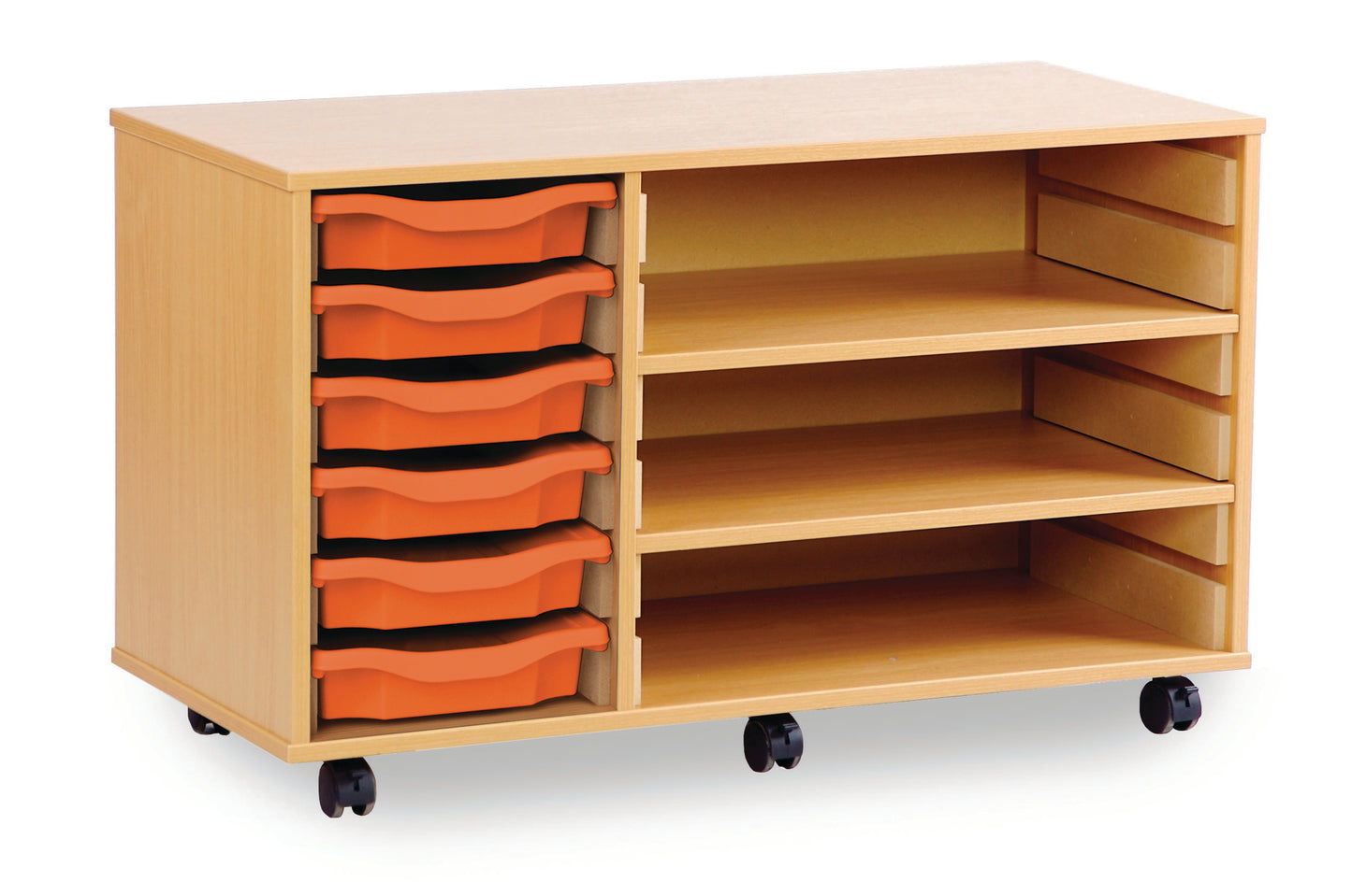 6 Tray Beech MFC storage unit with shelves