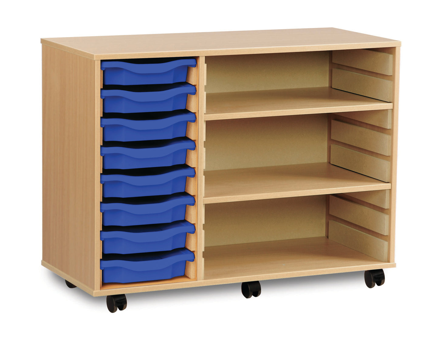 8 Tray beech MFC storage unit with shelves