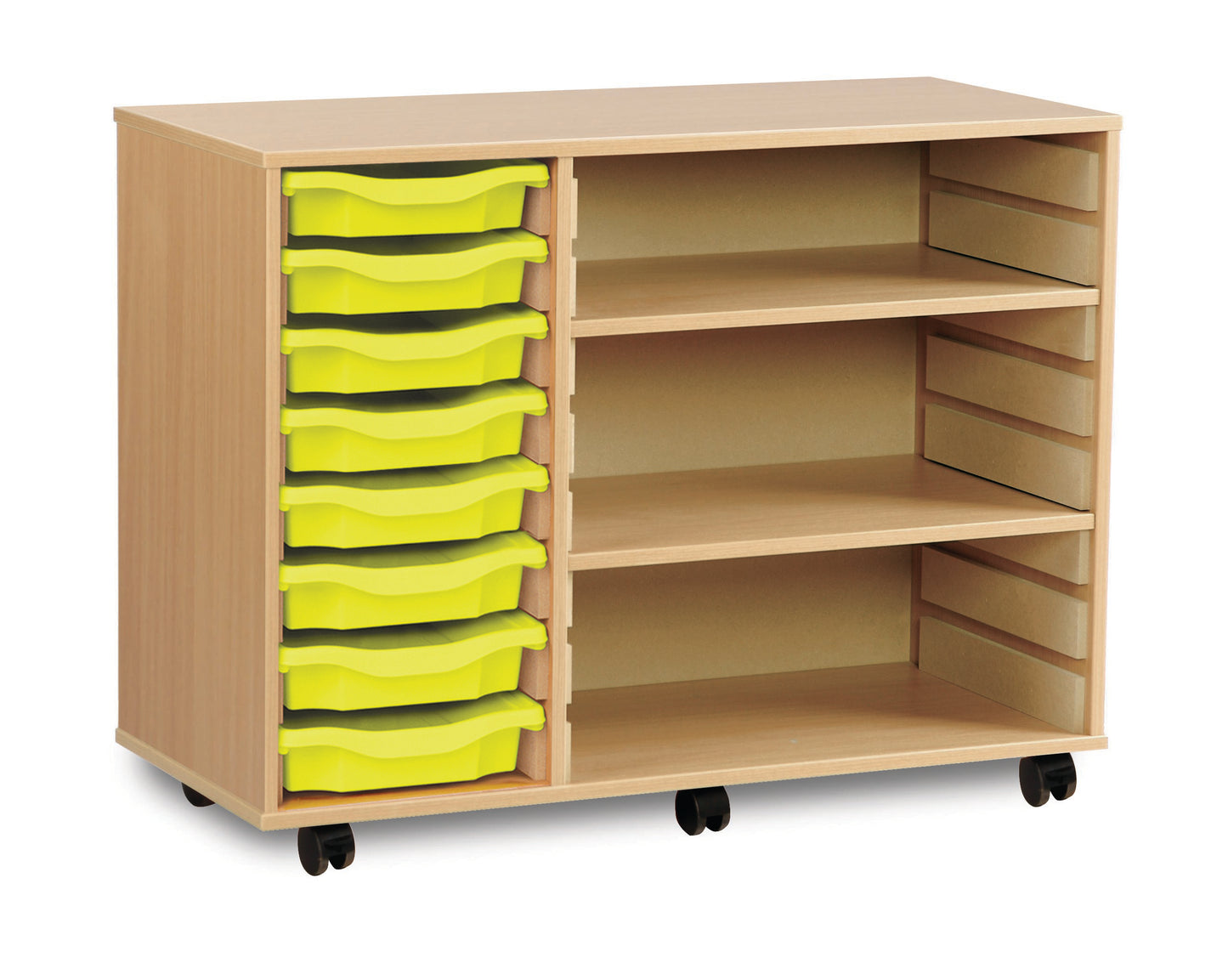 8 Tray beech MFC storage unit with shelves