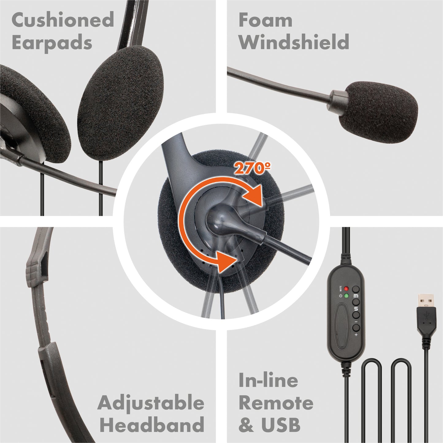 30 Pack - USB Stereo Headset with Boom Microphone