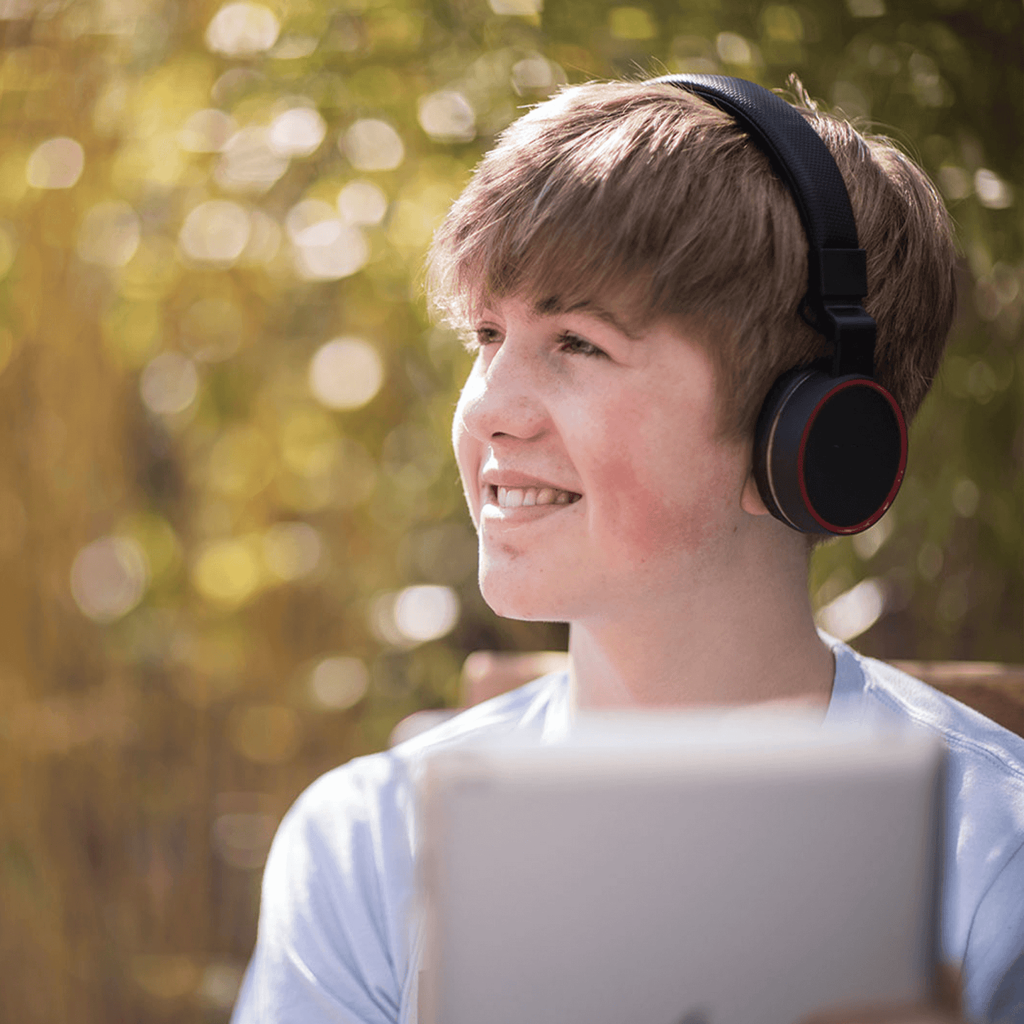 boy wearing headphones