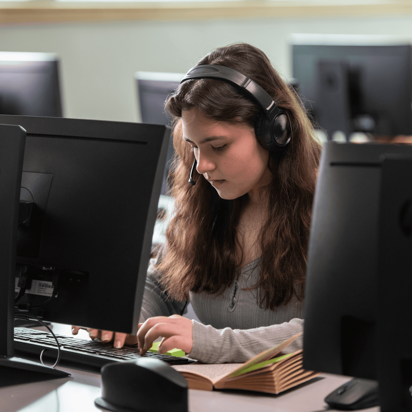 girl wearing headphones