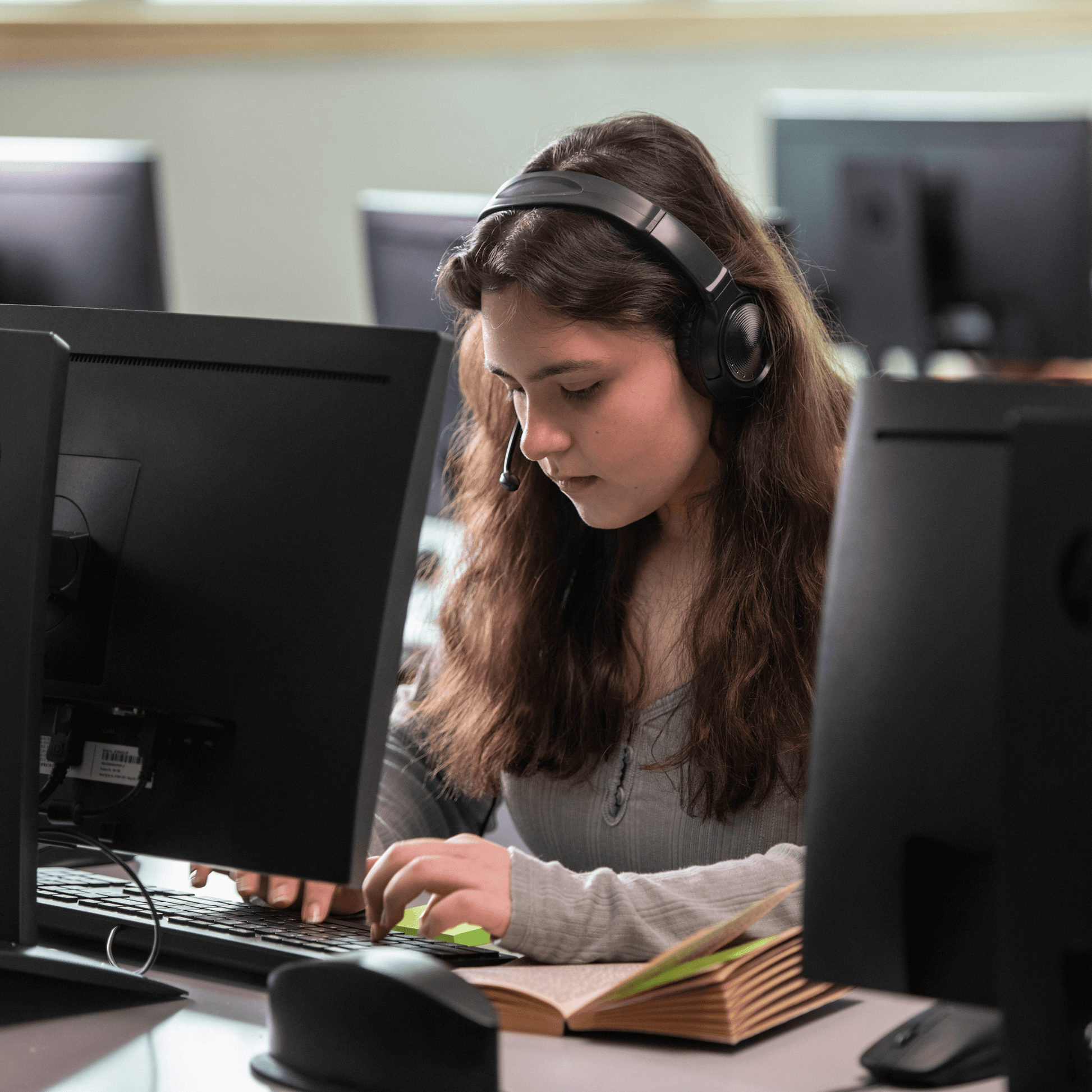 girl wearing headphones