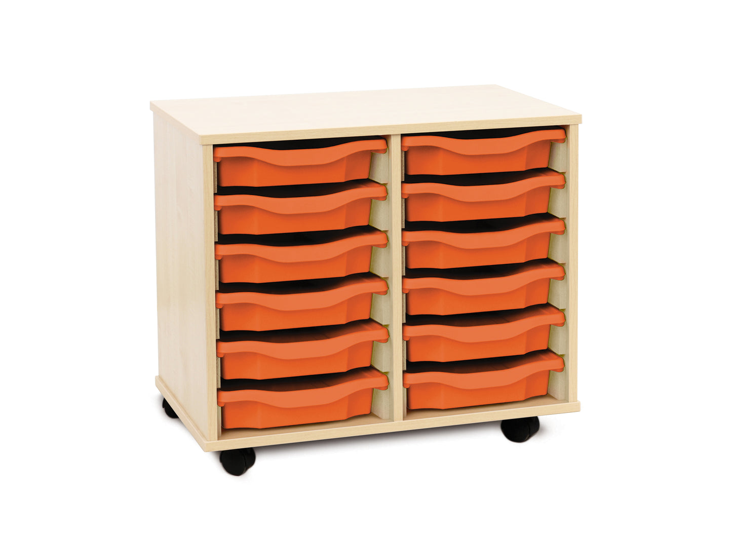 12 Tray Maple MFC storage unit complete with castors