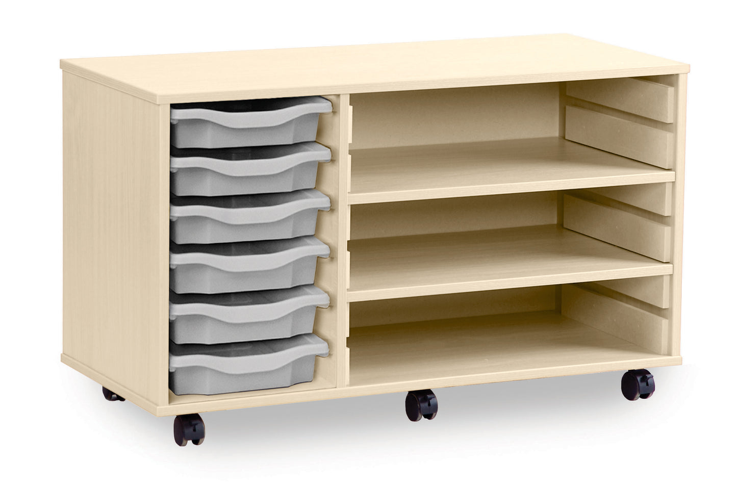 6 Tray Maple MFC storage unit  with shelves