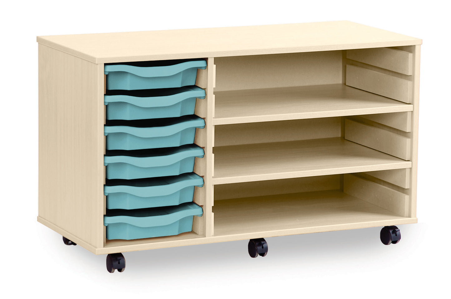 6 Tray Maple MFC storage unit  with shelves