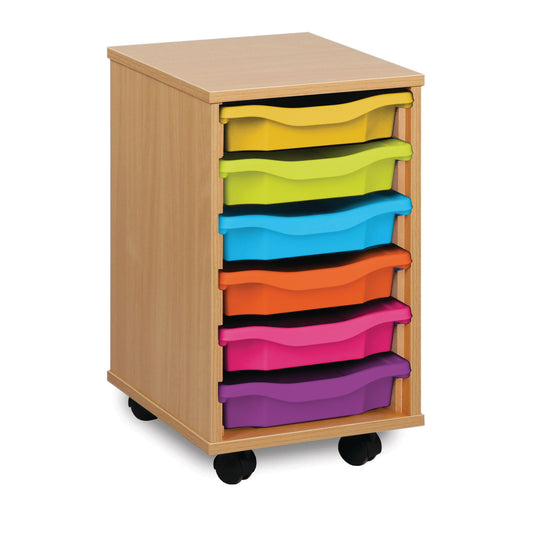 6 Tray  Beech MFC storage unit - mobile - complete with castors, trays and or shelves