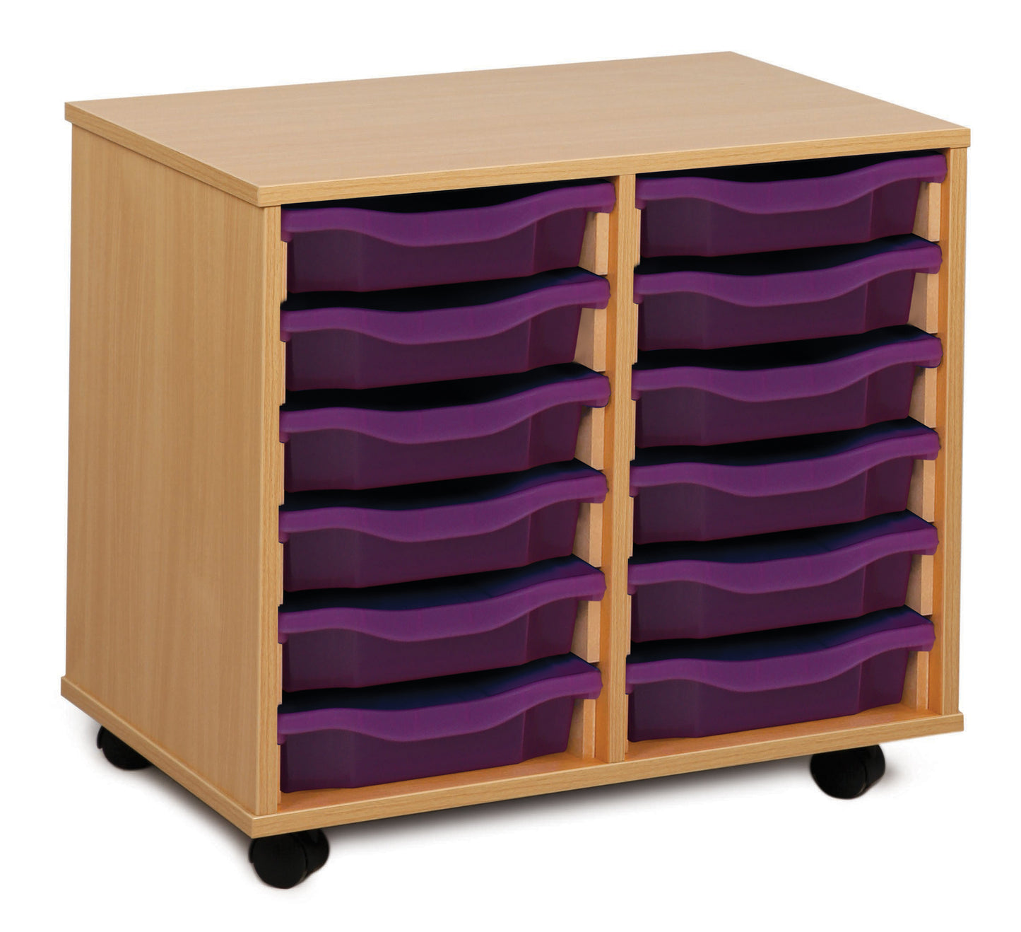 12 Tray Beech MFC storage unit complete with castors