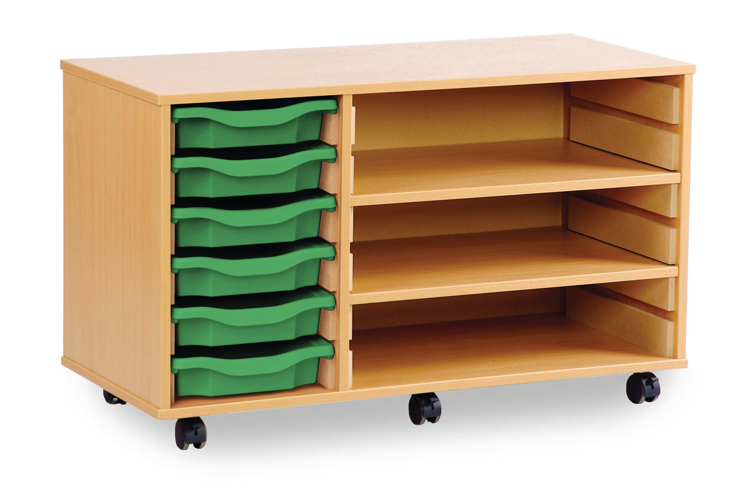 6 Tray Beech MFC storage unit  with shelves