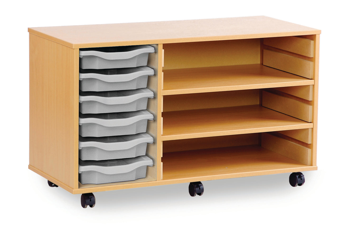 6 Tray Beech MFC storage unit  with shelves