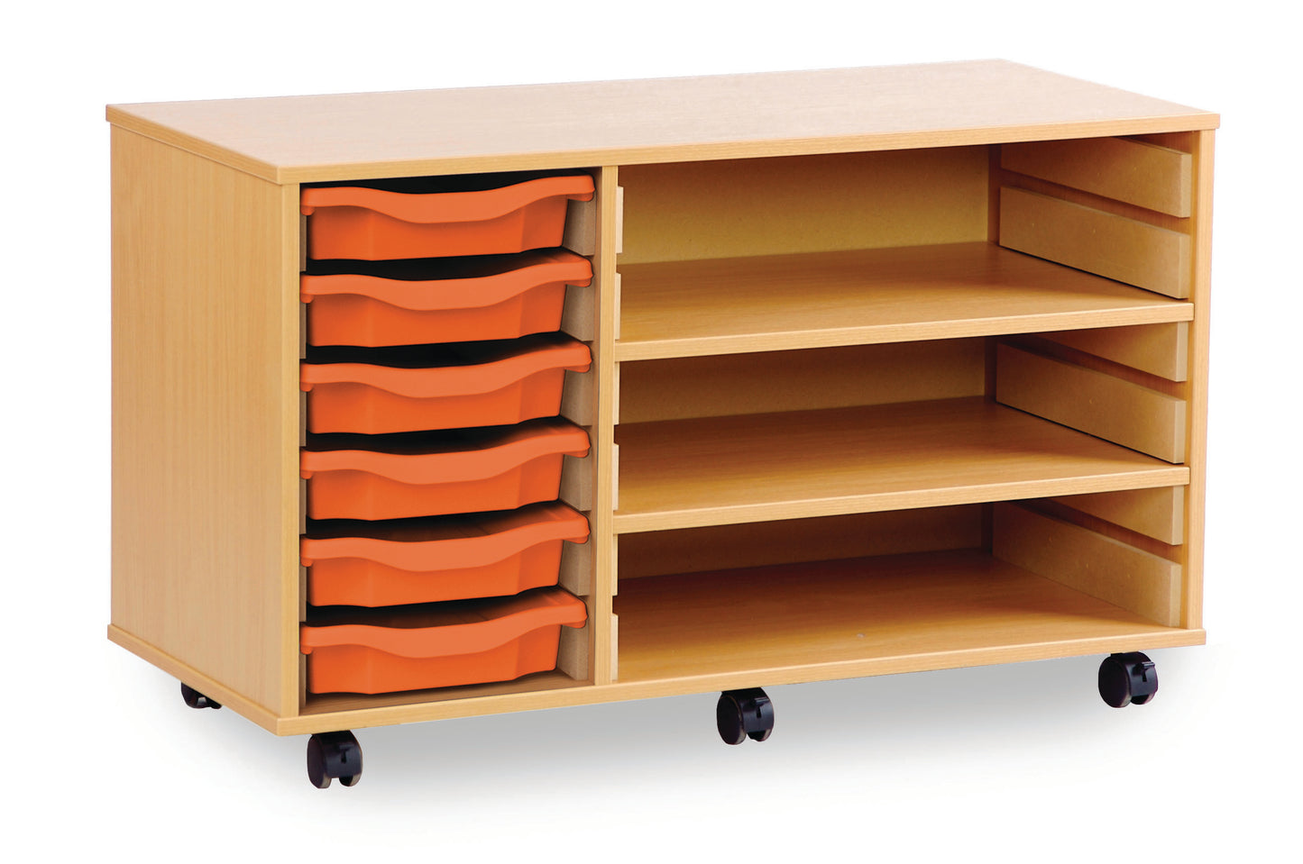 6 Tray Beech MFC storage unit  with shelves