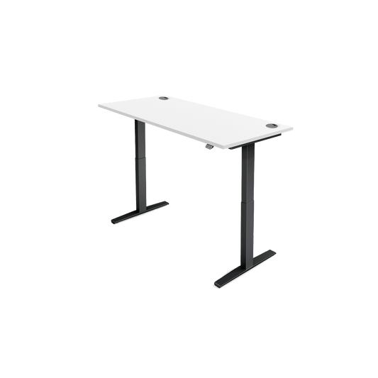 White Desk with Black Frame and Grey Grommets